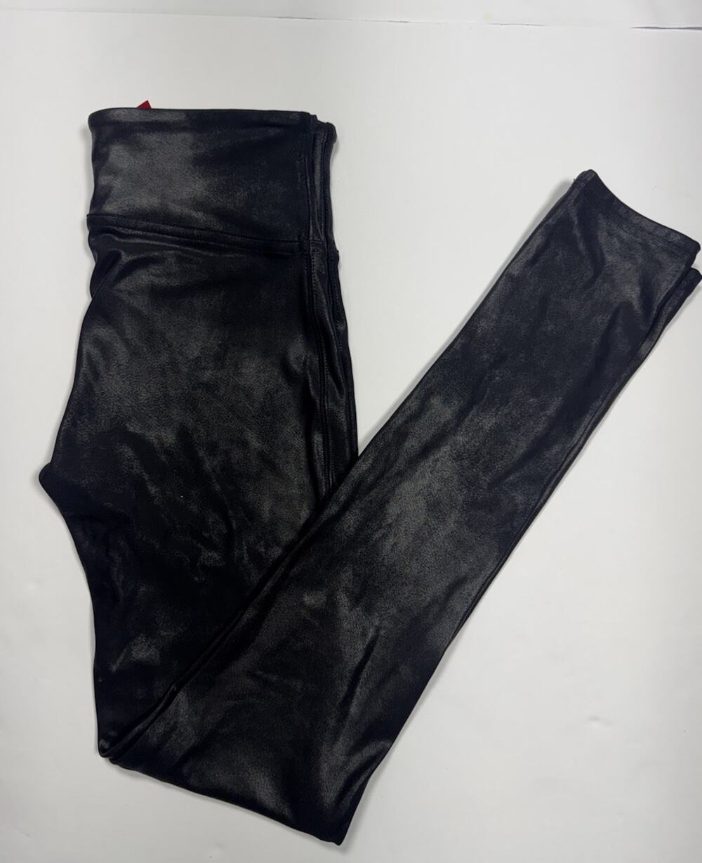 Spanx Women's Pull-On Jegging Leggings Black Logo Blended Fabric Petite PS